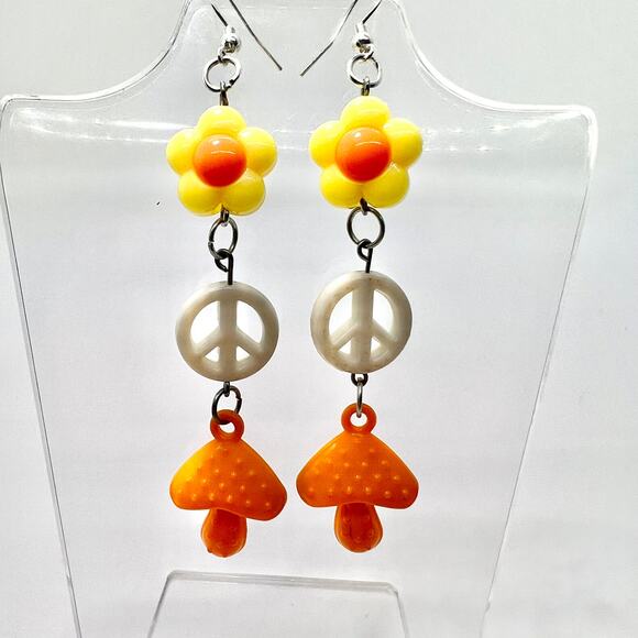 Handmade Jewelry - Mushroom Chain Earrings - Cottagecore Dangle Jewelry - Cute Aesthetic Style